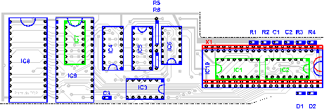 Parts placement of the Professional-DOS expansion board PCB